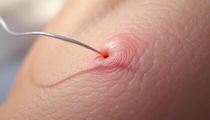Illustration d'un fil de suture résorbable placé sous la peau